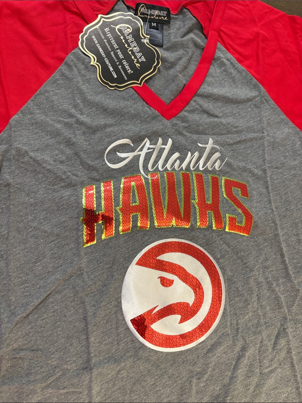NWT [gameday couture] Atlanta Hawks NBA Short Sleeve “Sequin” Shirt Women’s M - Picture 5 of 10